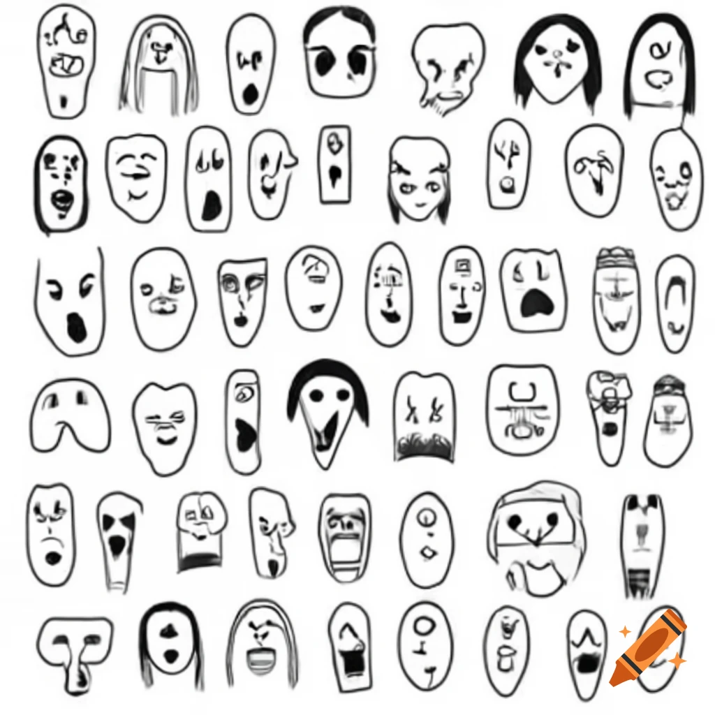 Cartoon-style long-faced creepy characters with simple line art