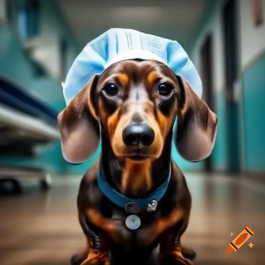 Dachshund dog in unique outfit howling