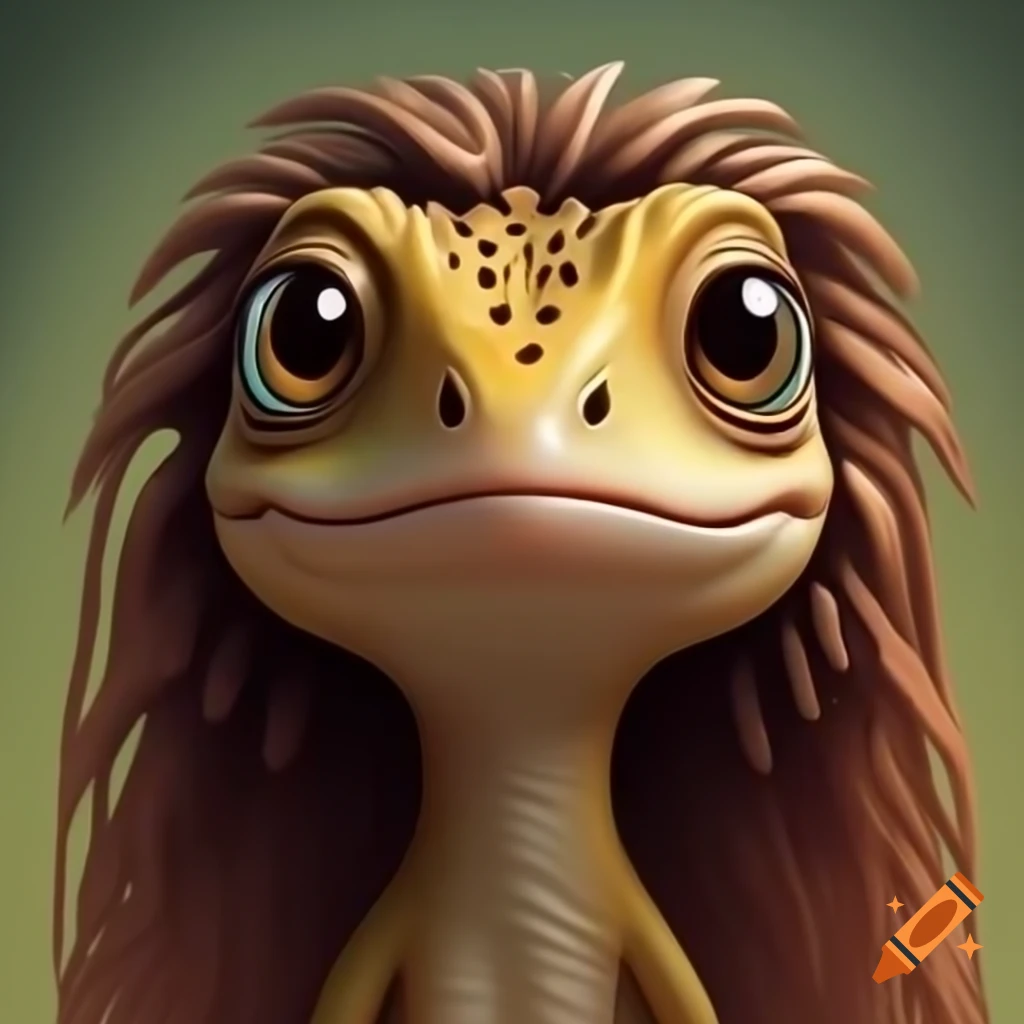 Full body drawing of female cartoon lizard with brown hair in Wind Waker art style