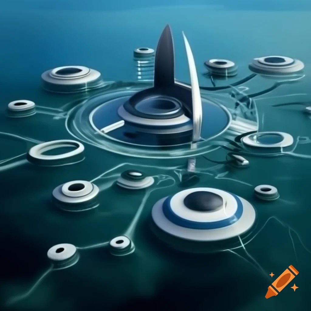 Futuristic painting of circles in water of various shapes and sizes