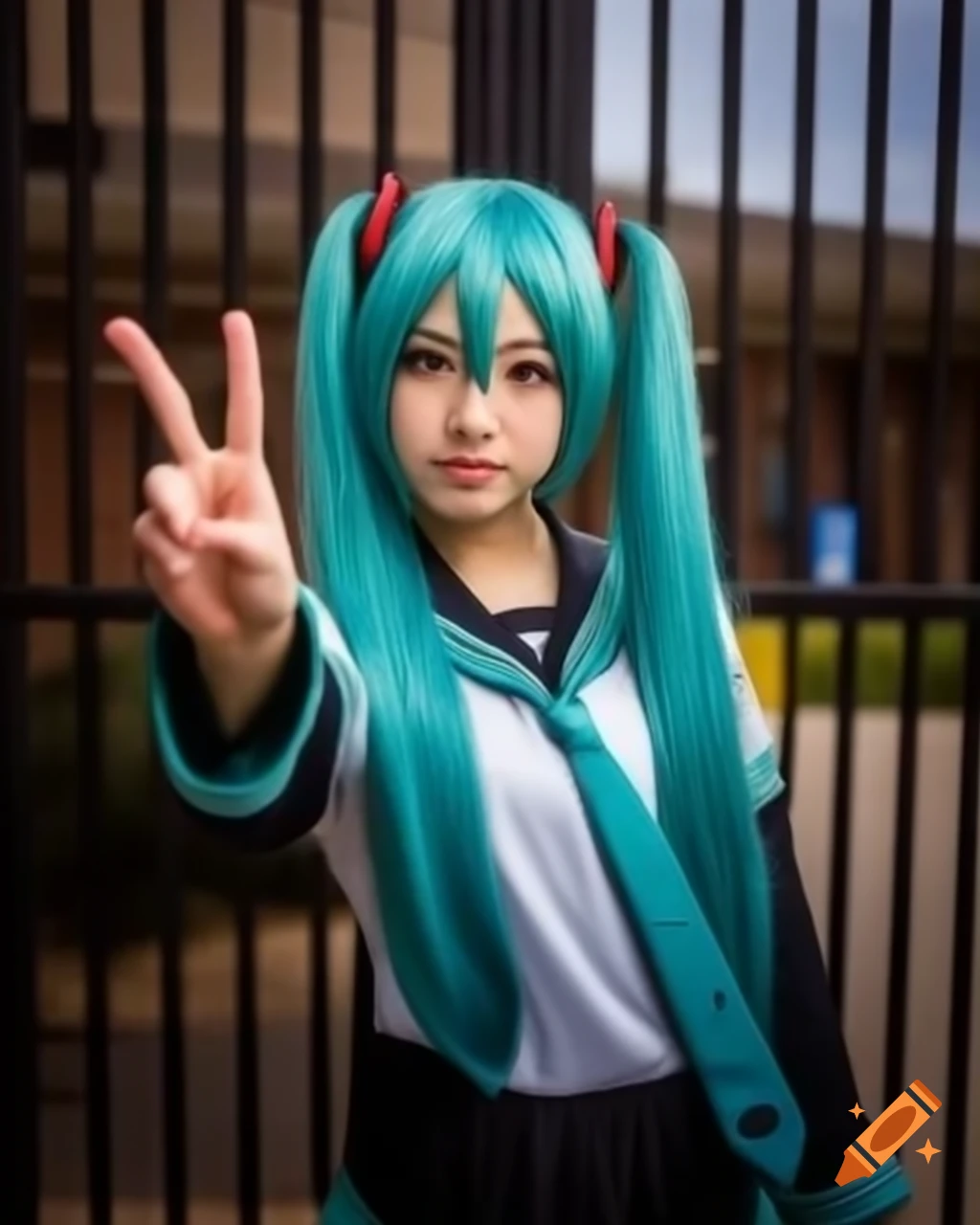 Salma hayek dressed as miku nakano from anime on craiyon