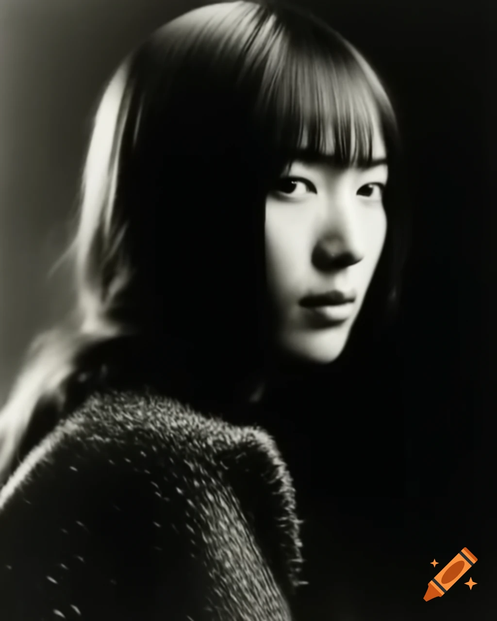 Vintage Portrait Of Japanese Female Art Student With 1980s Hairstyle On vintage-portrait-of-japanese-female-art-student-with-1980s-hairstyle-on
