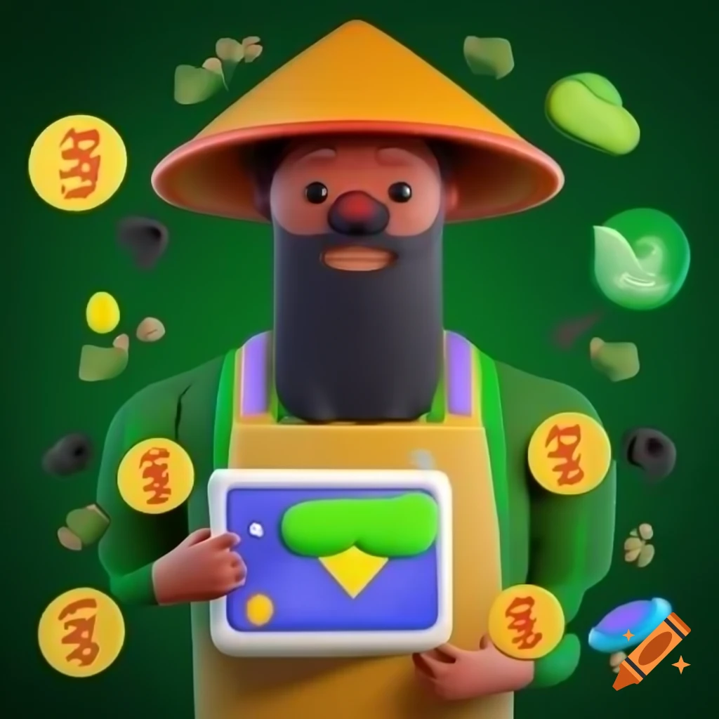 Vibrant cartoon avatar of Cameroonian farmer with playful expression holding digital farming tool
