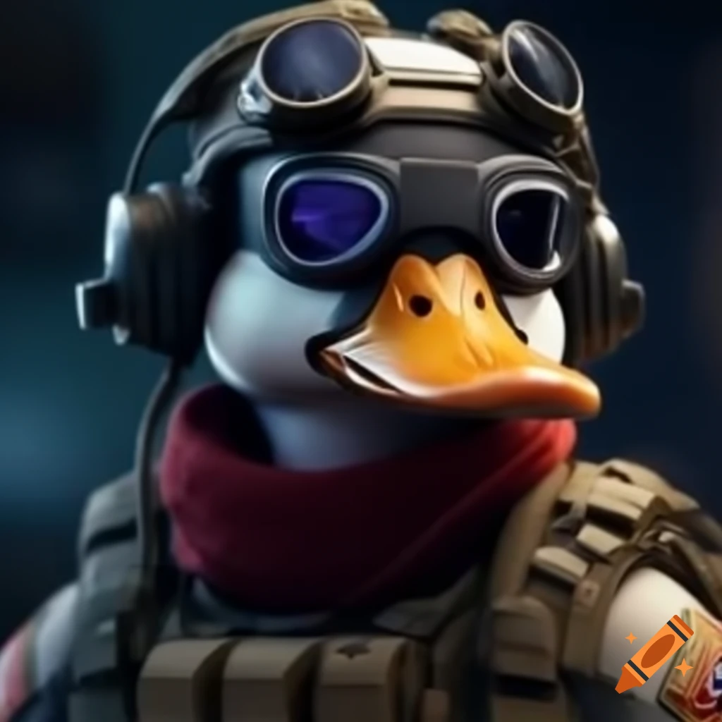 Army Duck in tactical gear with night vision goggles