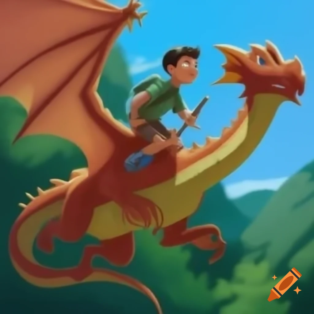 Boy riding a dragon