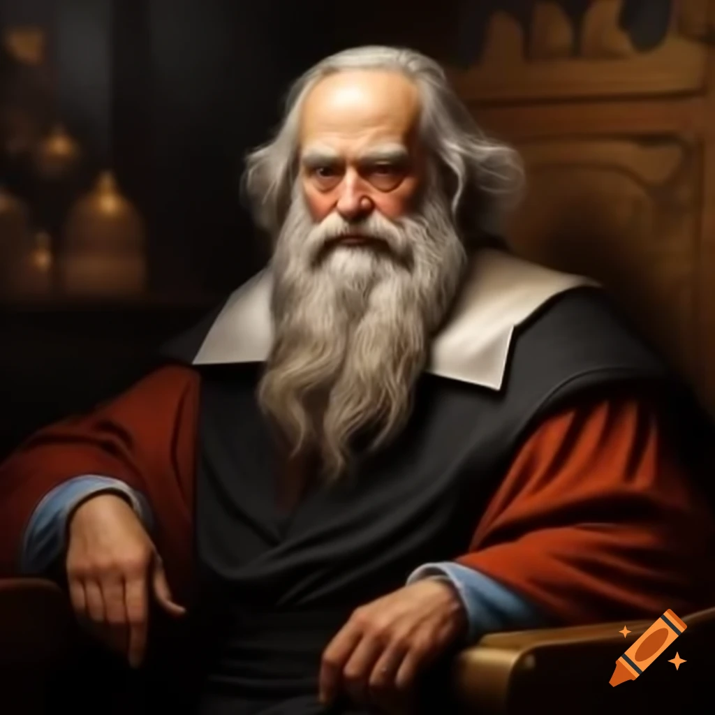 Galileo in his home setting, historical depiction
