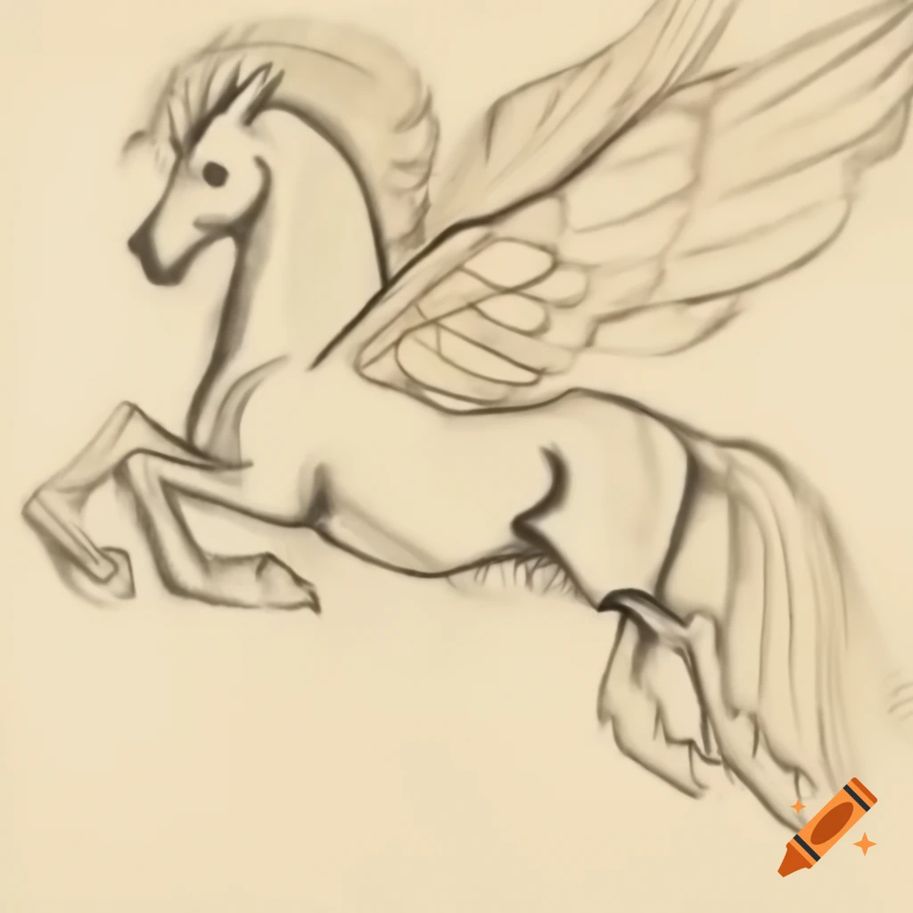 Cubist sketch of pegasus inspired by Greek mythology