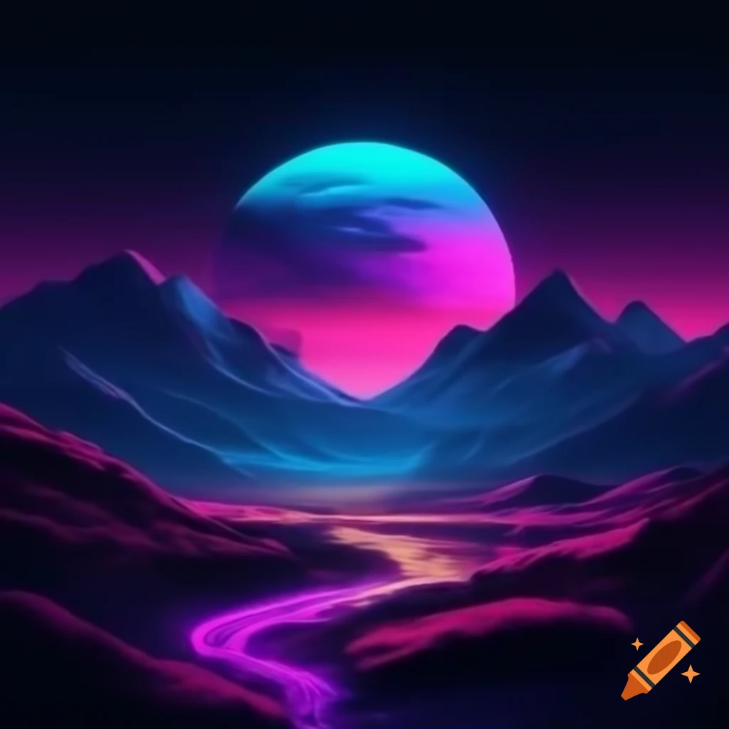 Vibrant multicolored neon landscape