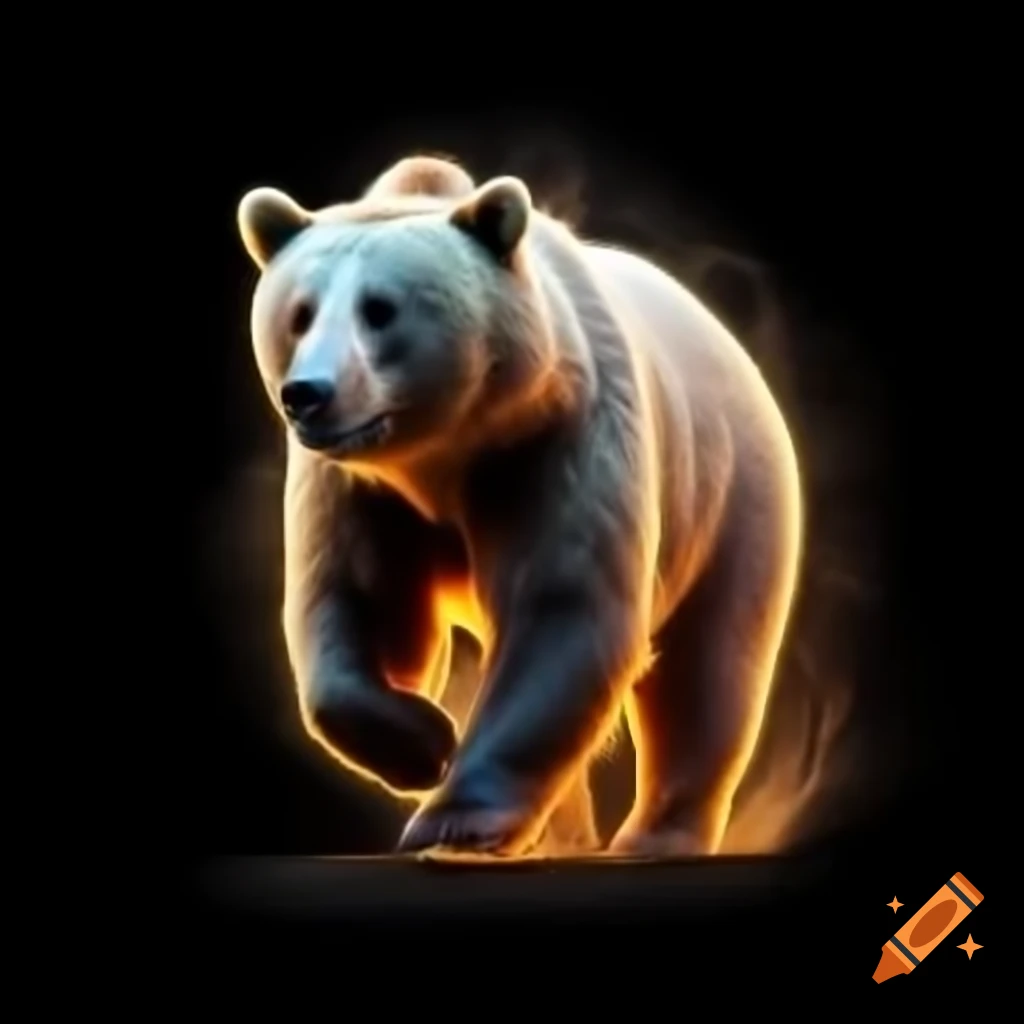Glowing bear running against black background