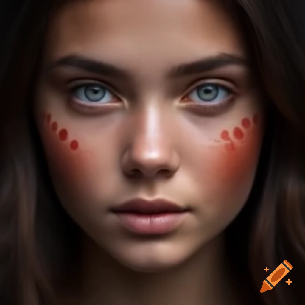 Close-up of young Slavic woman's facial features, hyperrealistic photography