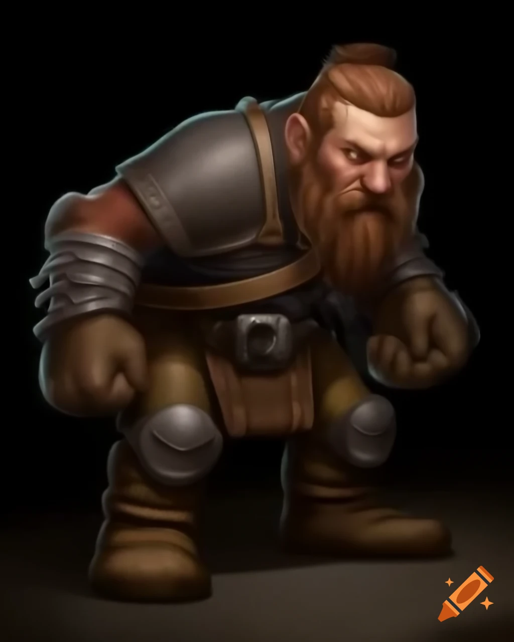 Dwarf miner with dynamite in hand wearing leather and chain armor