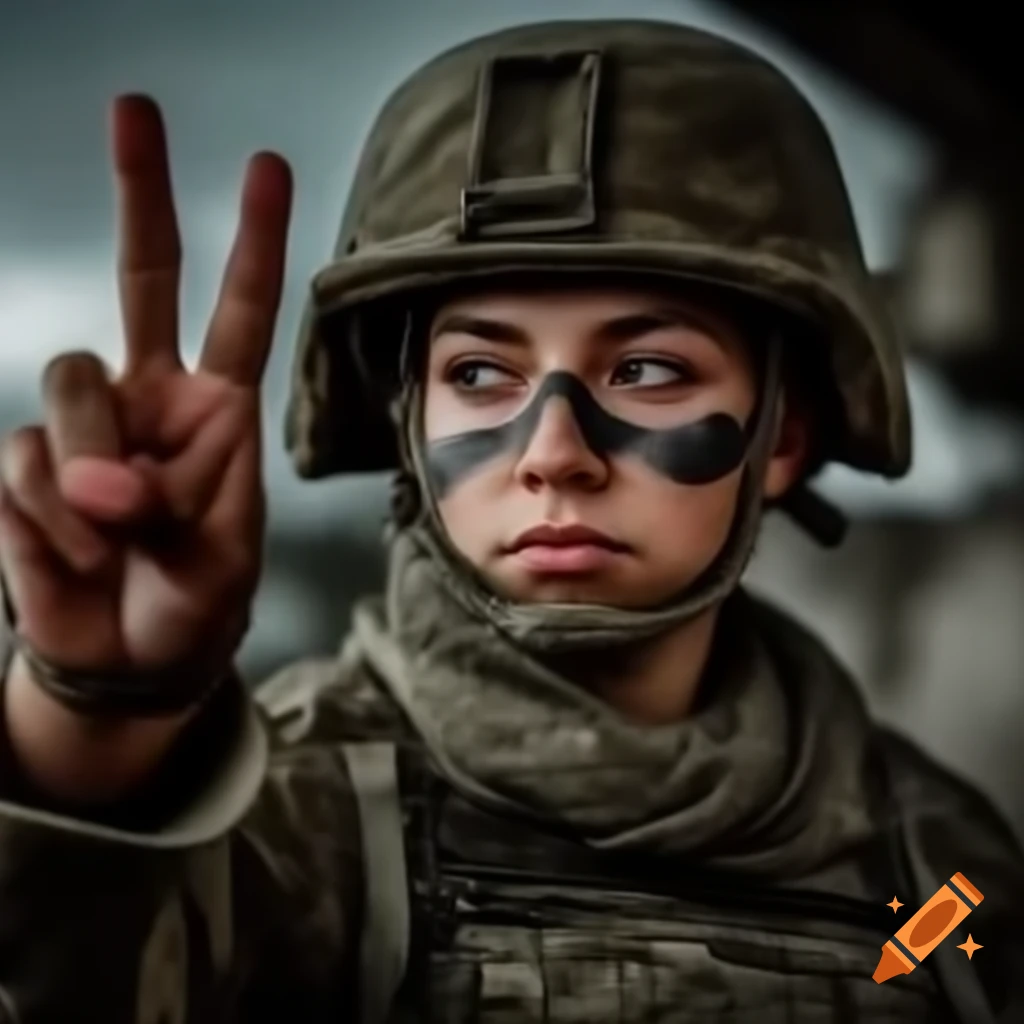 Soldier making a peace sign gesture