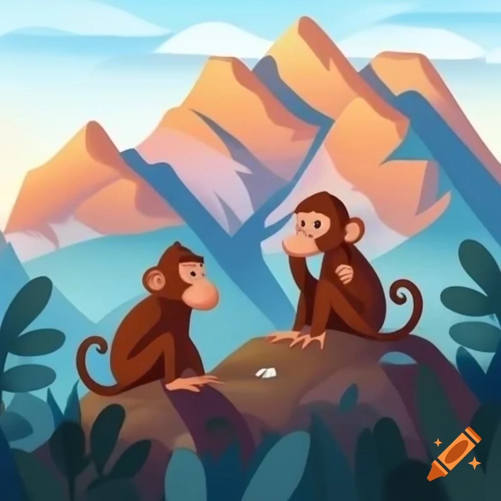 Creative representation of a mountain sculpted from monkeys
