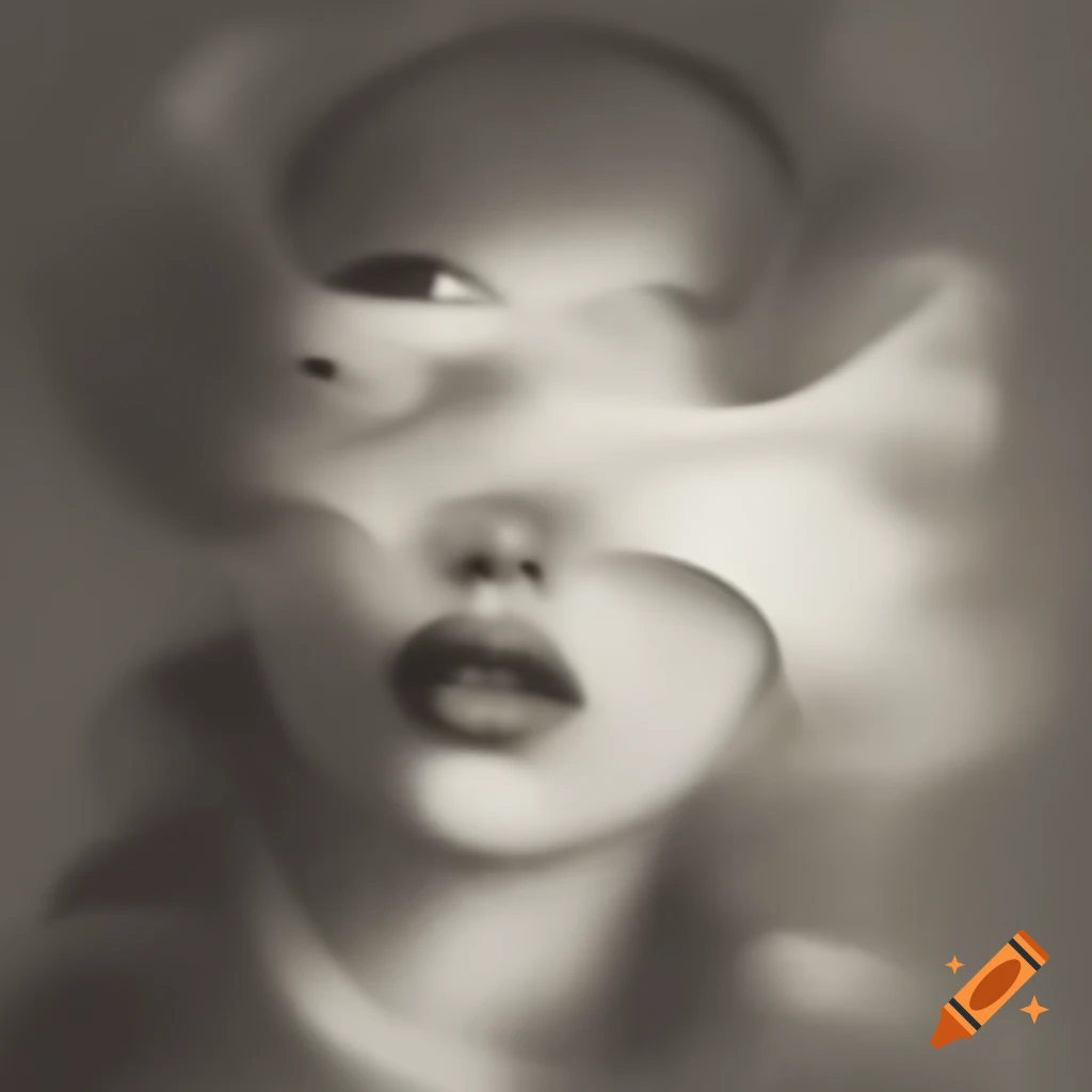 Surrealist artwork in black, white, grey, and sepia tones