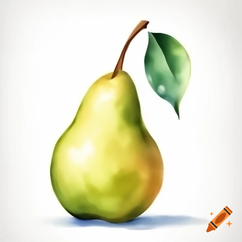 Watercolor painting of a pear on white background
