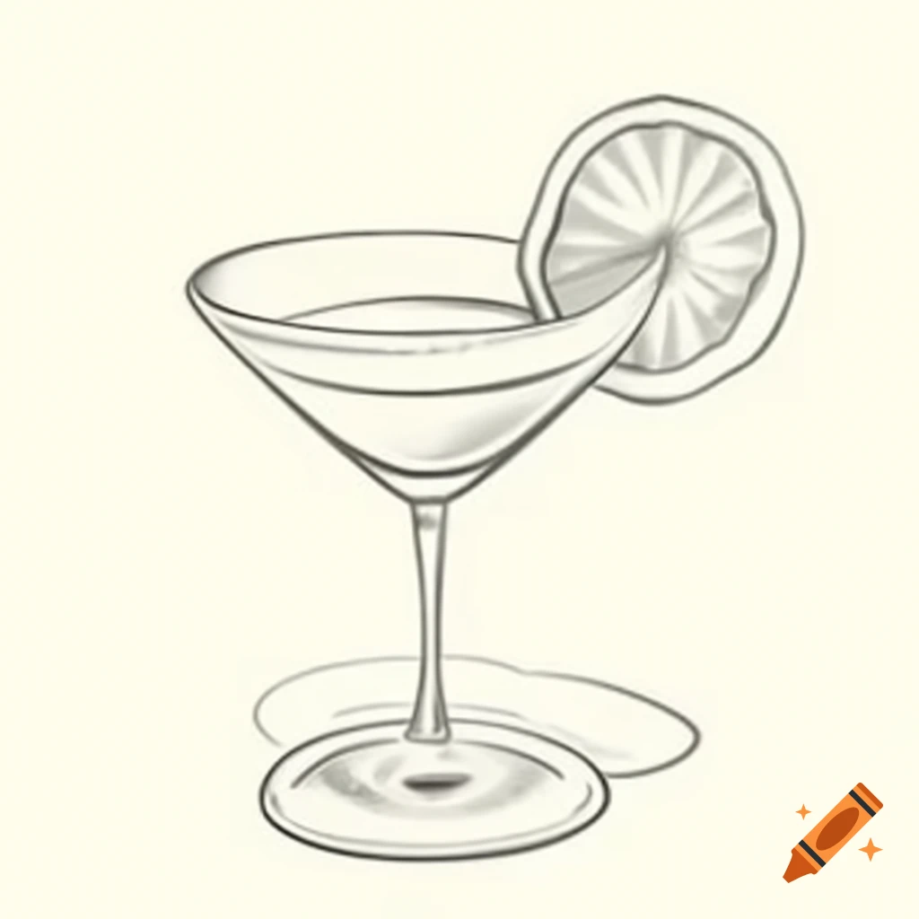 Cocktail drawing featuring a tiny woman in the glass humorously asking about dressing style