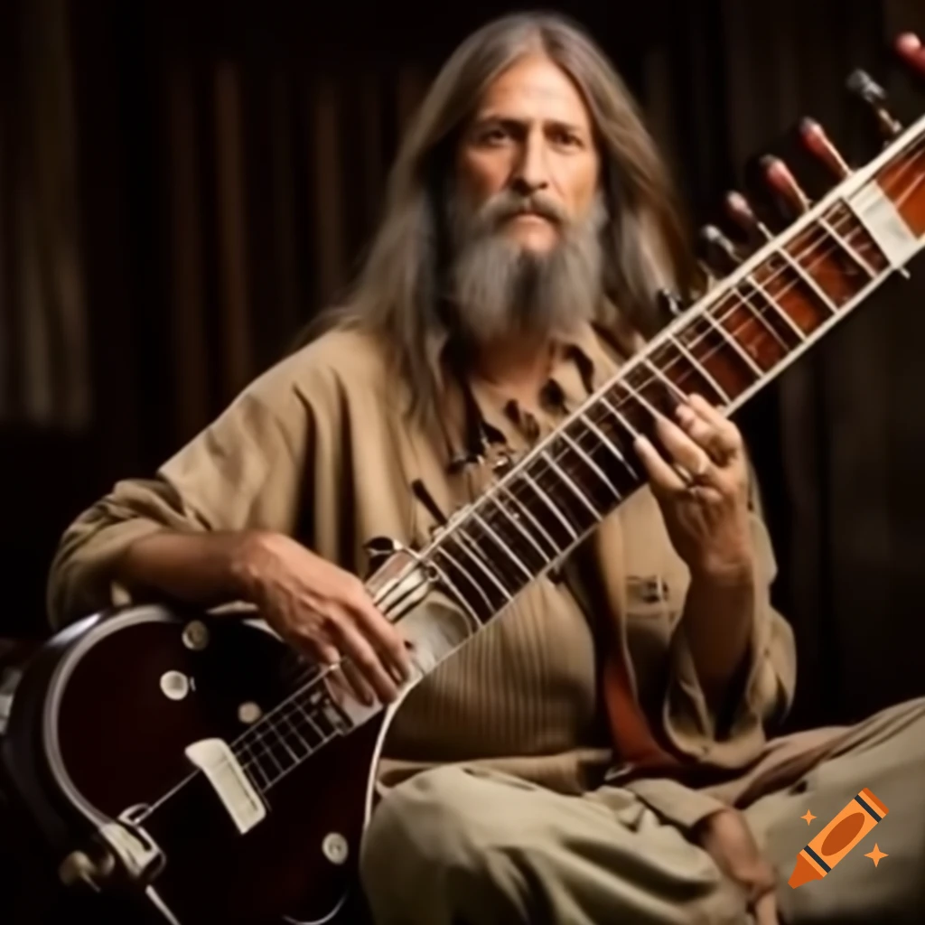 Old hippie playing sitar