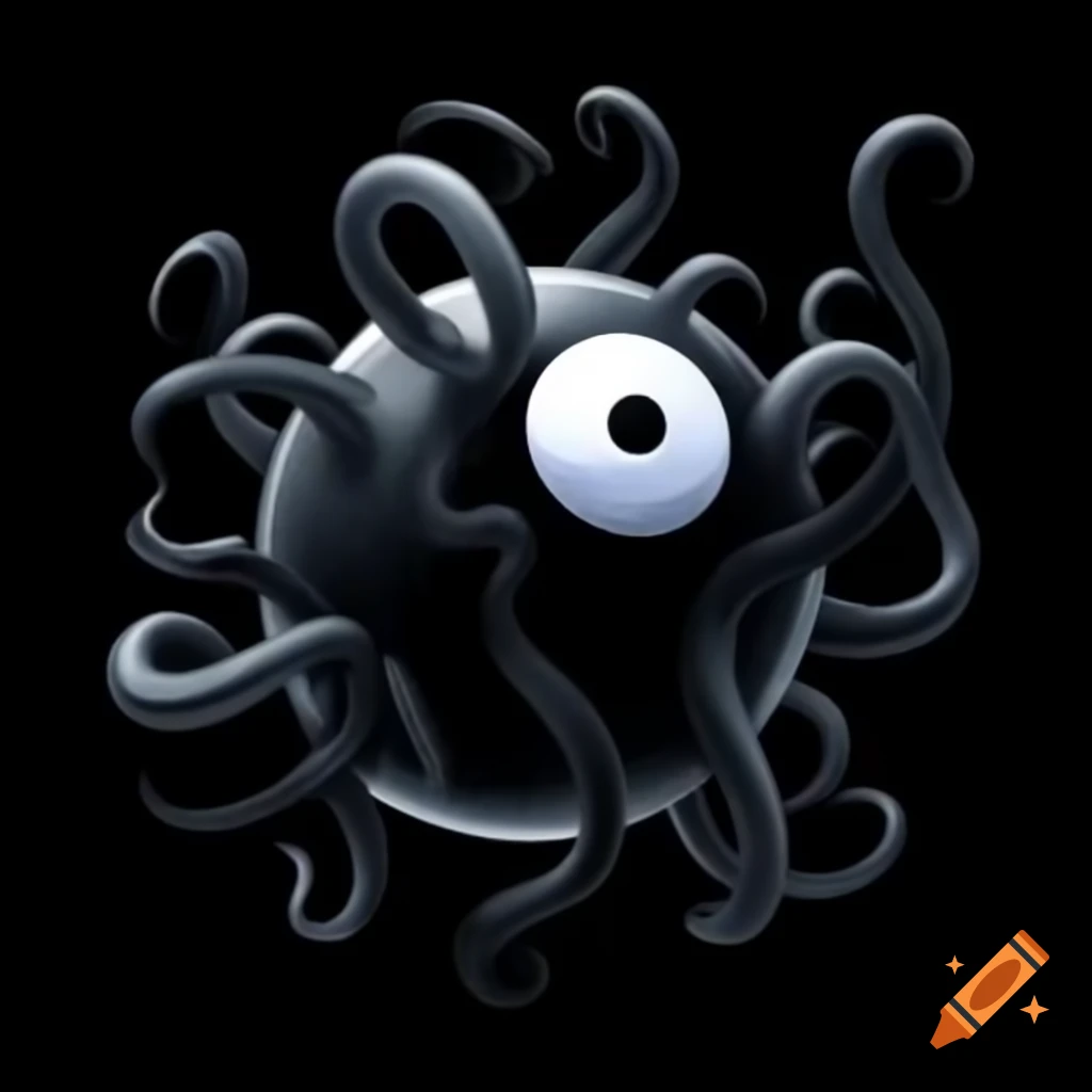 Black sphere with tentacles and stylized white eye