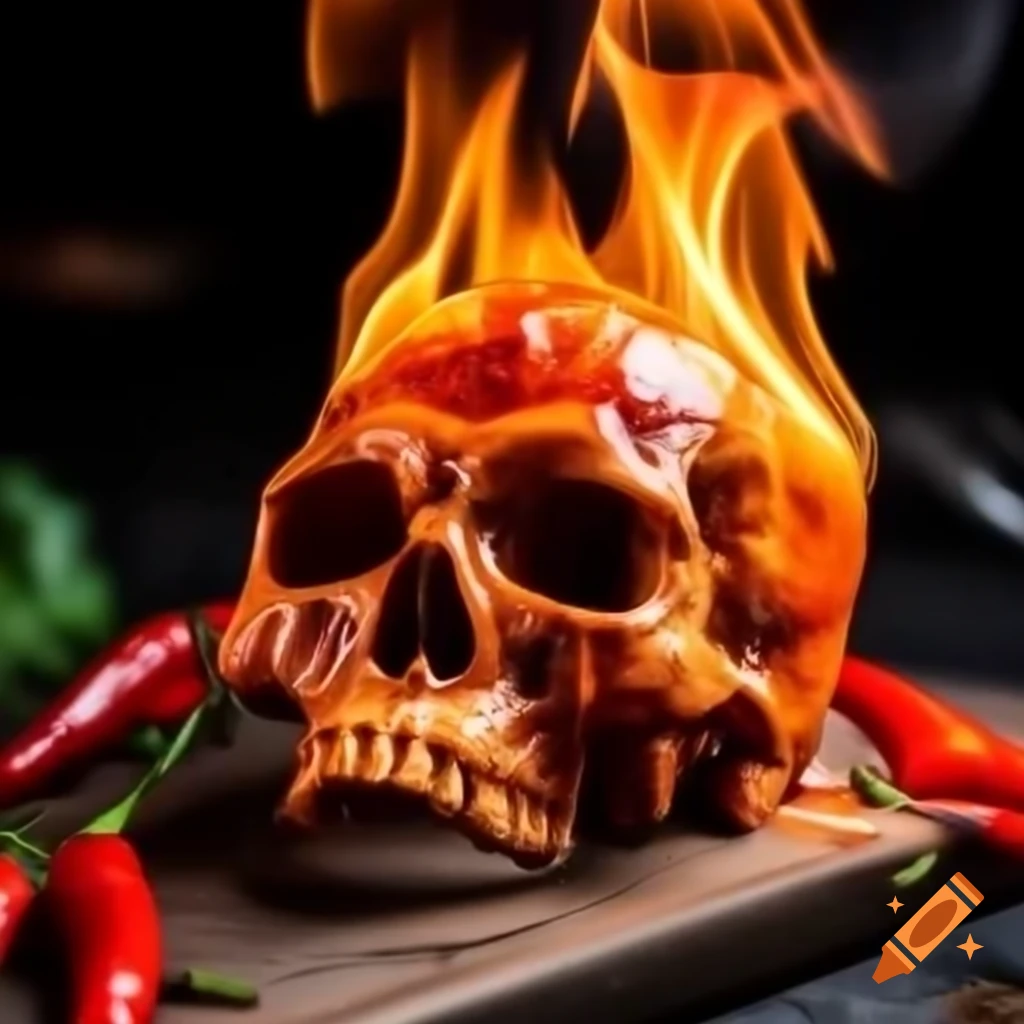 Flaming skull with hellfire chili sauce