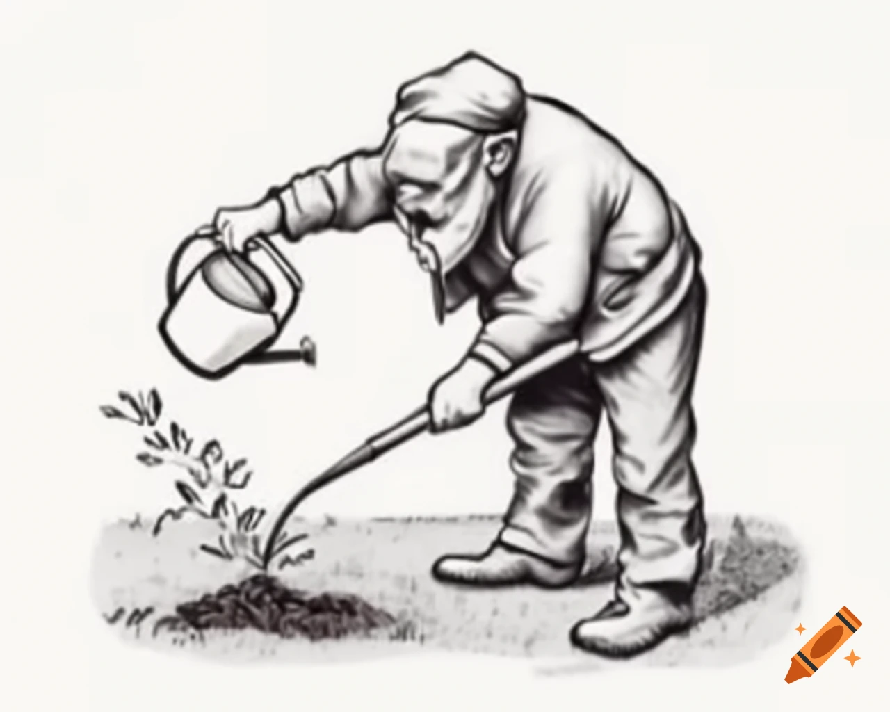 Elderly man watering plants