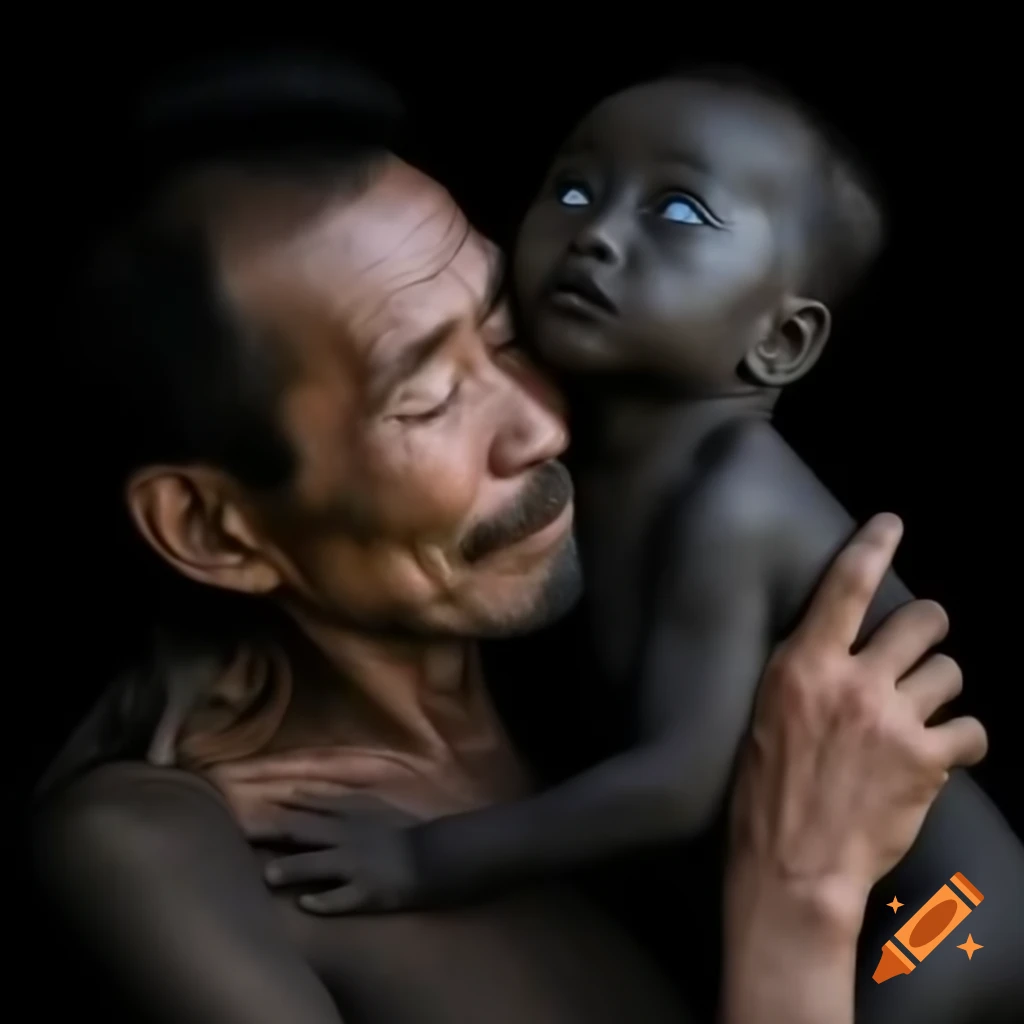 Asian man holding a black baby