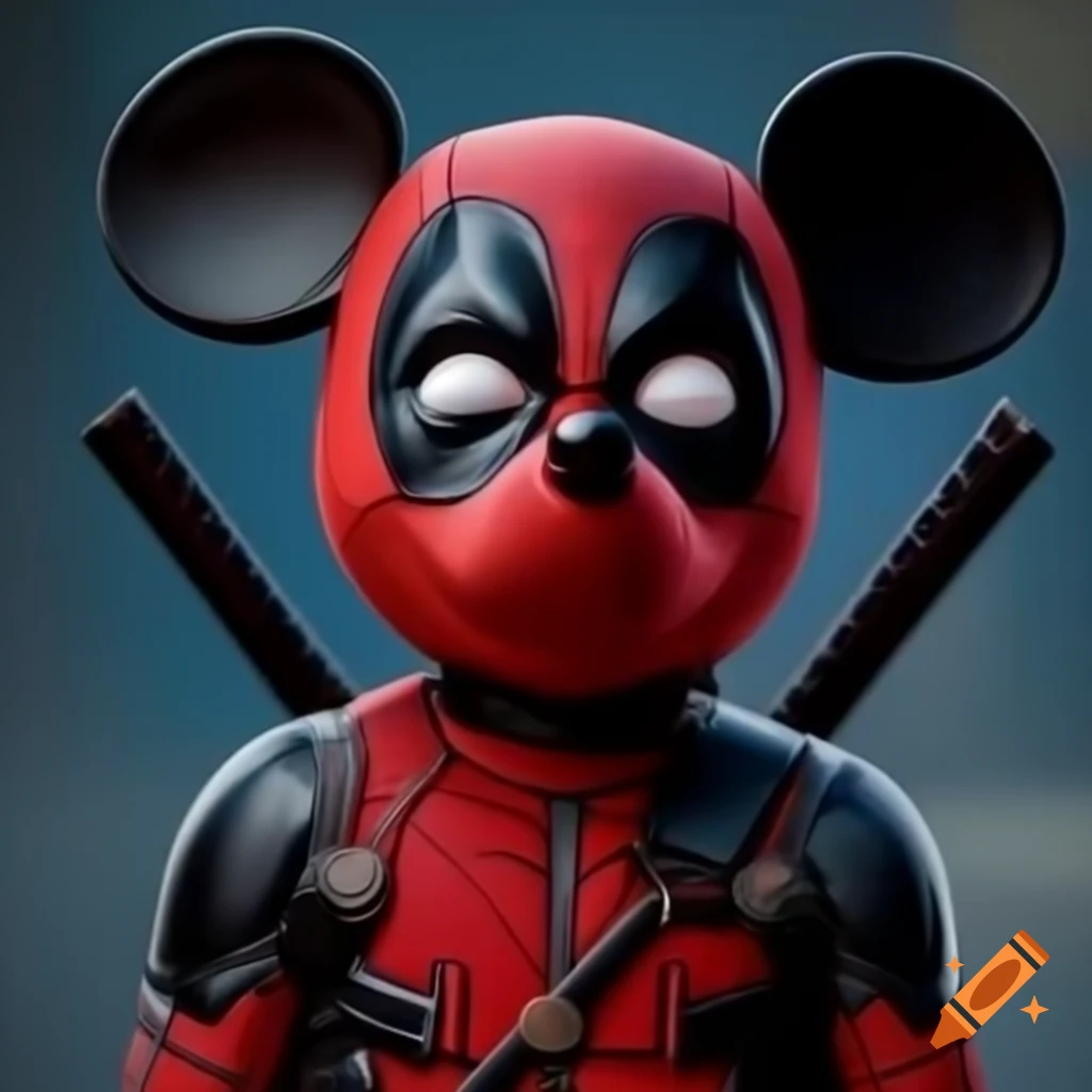 Mickey Mouse dressed in Deadpool costume