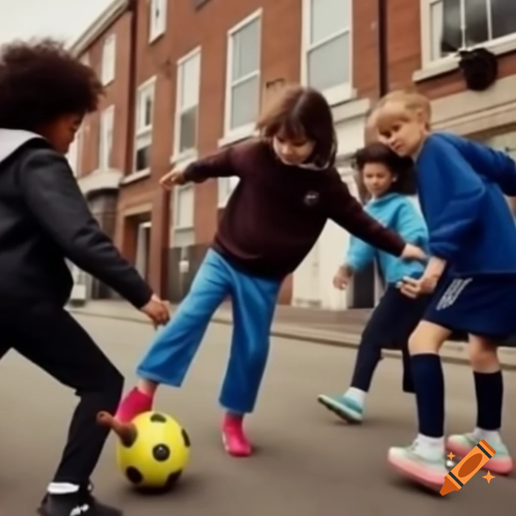 Kids playing soccer on the street