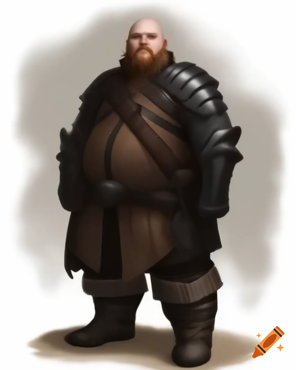 Fantasy male rogue in leather armor, balding and overweight