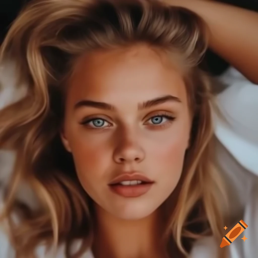 Beautiful woman with long honey blonde hair in white shirt