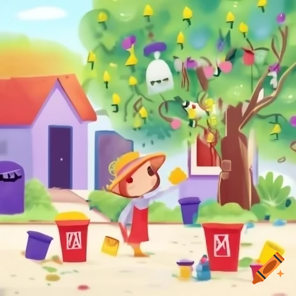 Illustration of Lila playing under mango tree in vibrant village