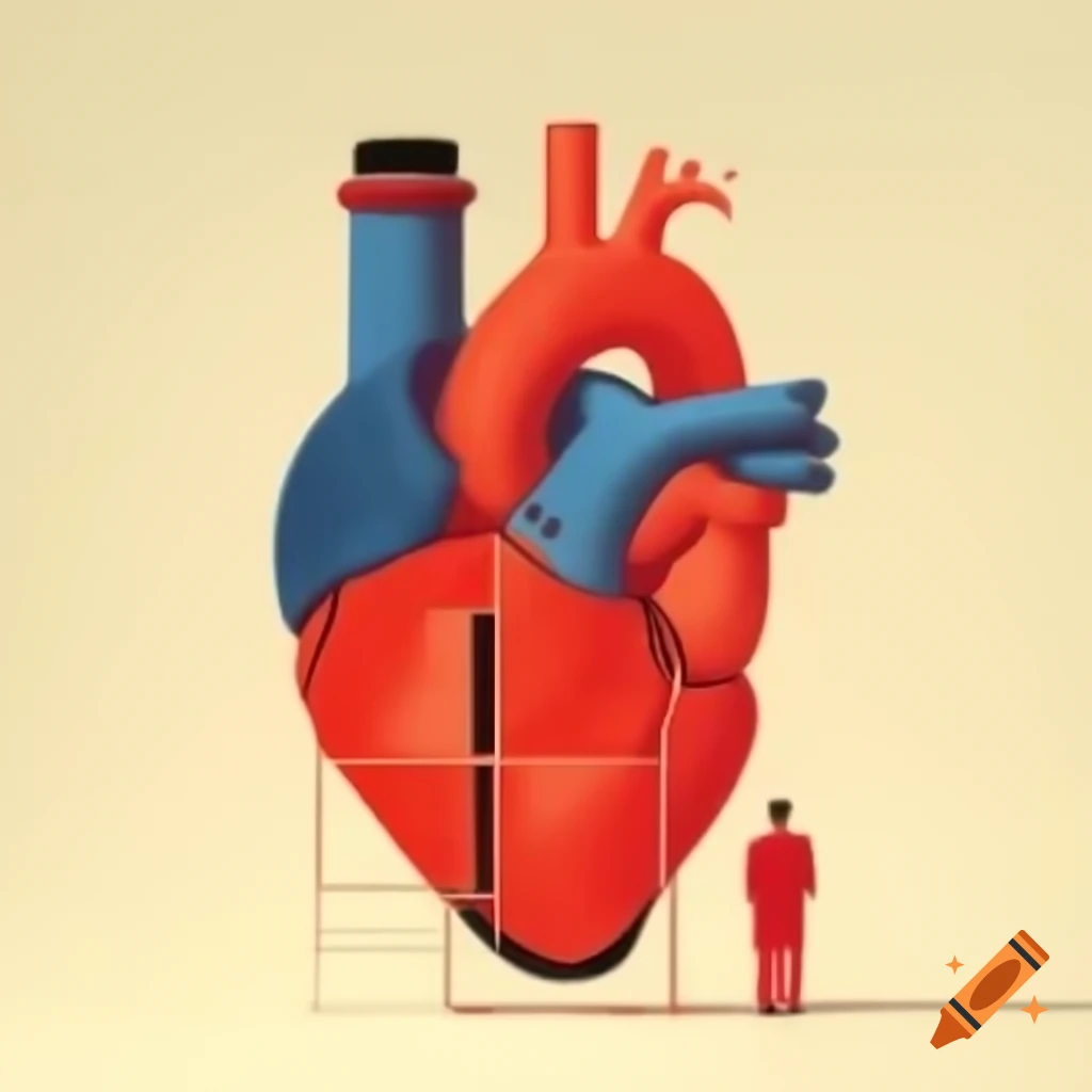 Human heart shaped like a house with windows, chimneys, and doors