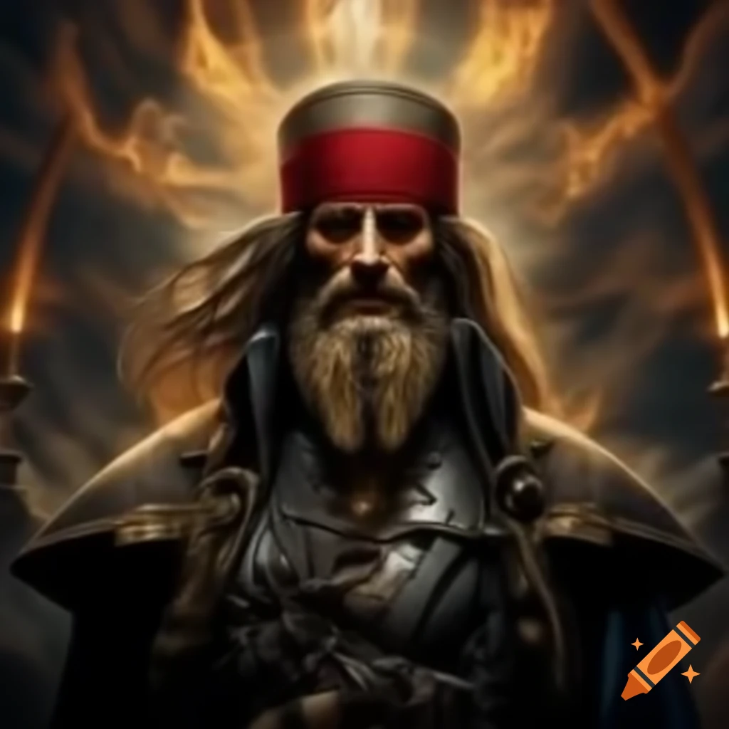 Description of a tall and slender fantasy pirate captain named Seraphis resembling a priest