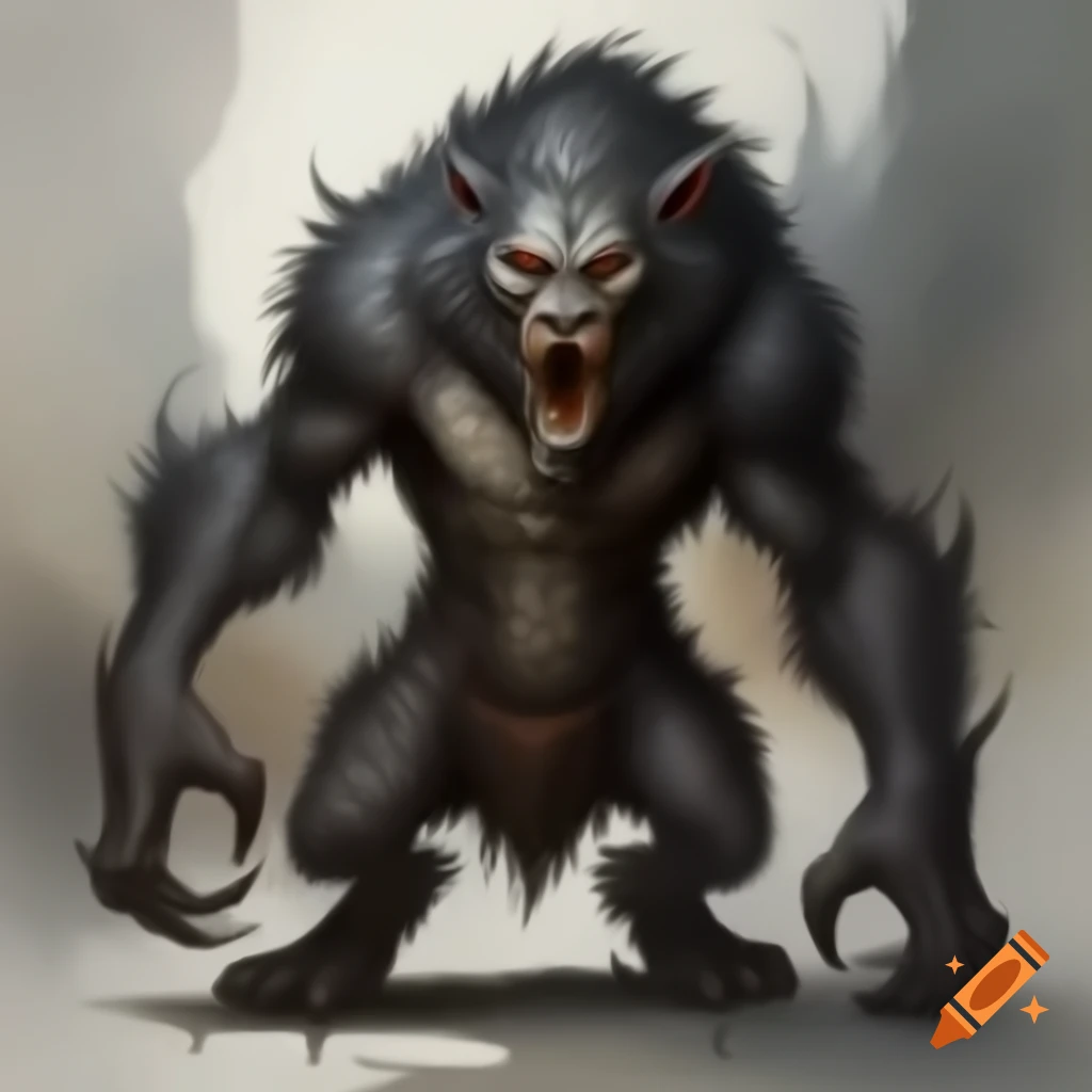 Highly detailed hand-painted werewolf in medieval style, front view