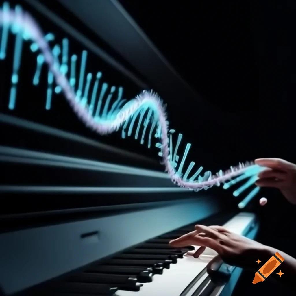 DNA strand transforming into piano key design