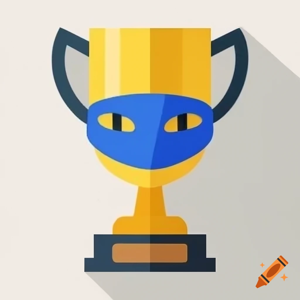 Golden trophy adorned with blue ninja turtle mask in flat design