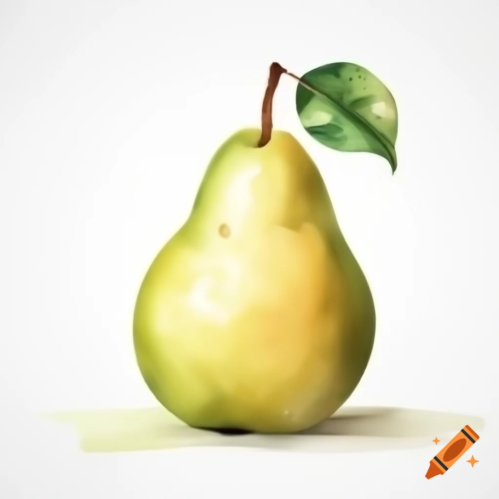 Watercolor painting of a pear on white background