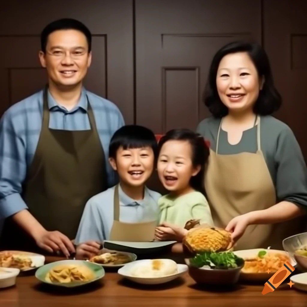 Asiatic family enjoying a meal together