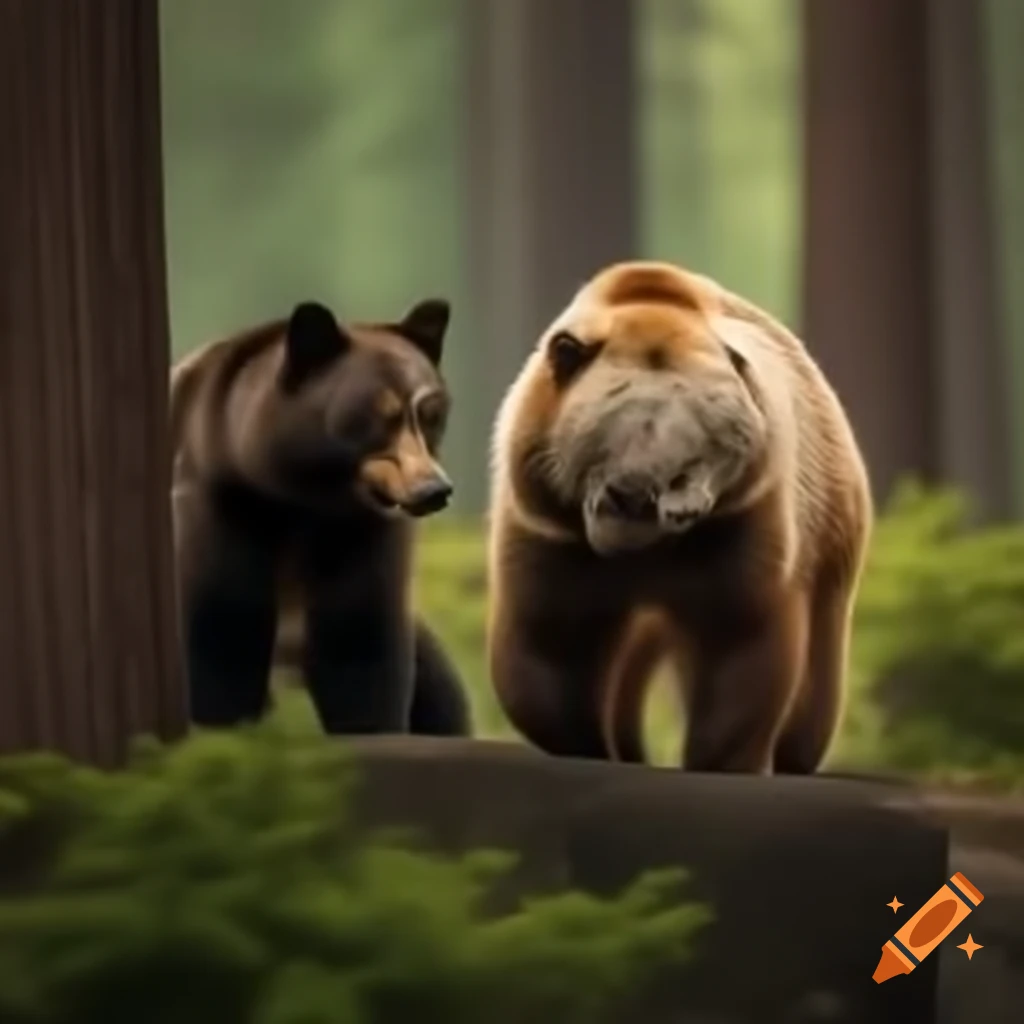 Bear and wolf in the forest