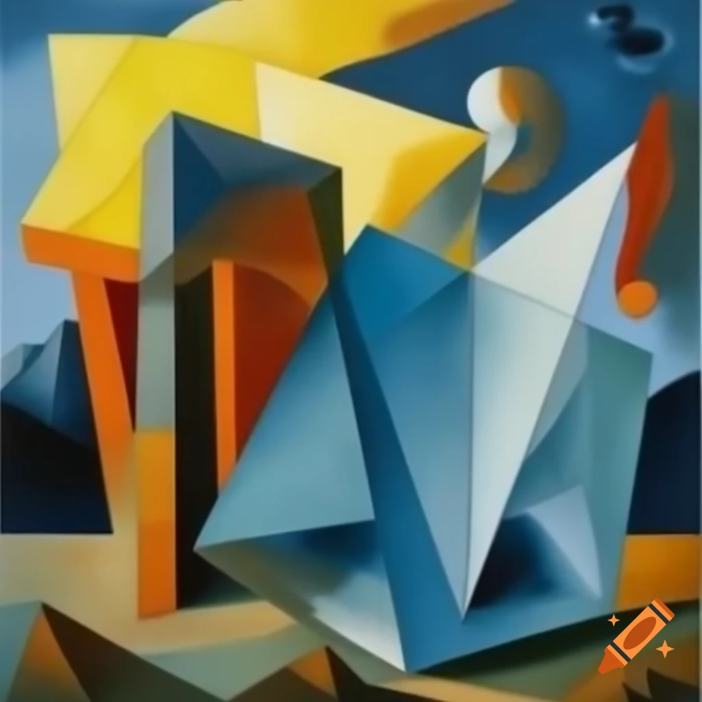 Abstract cubist art of giant Patagonian glacier at sunset with geometrical forms