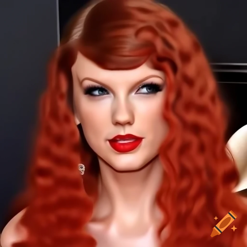 Taylor Swift styled with long red curly hair and Victorian queen makeup