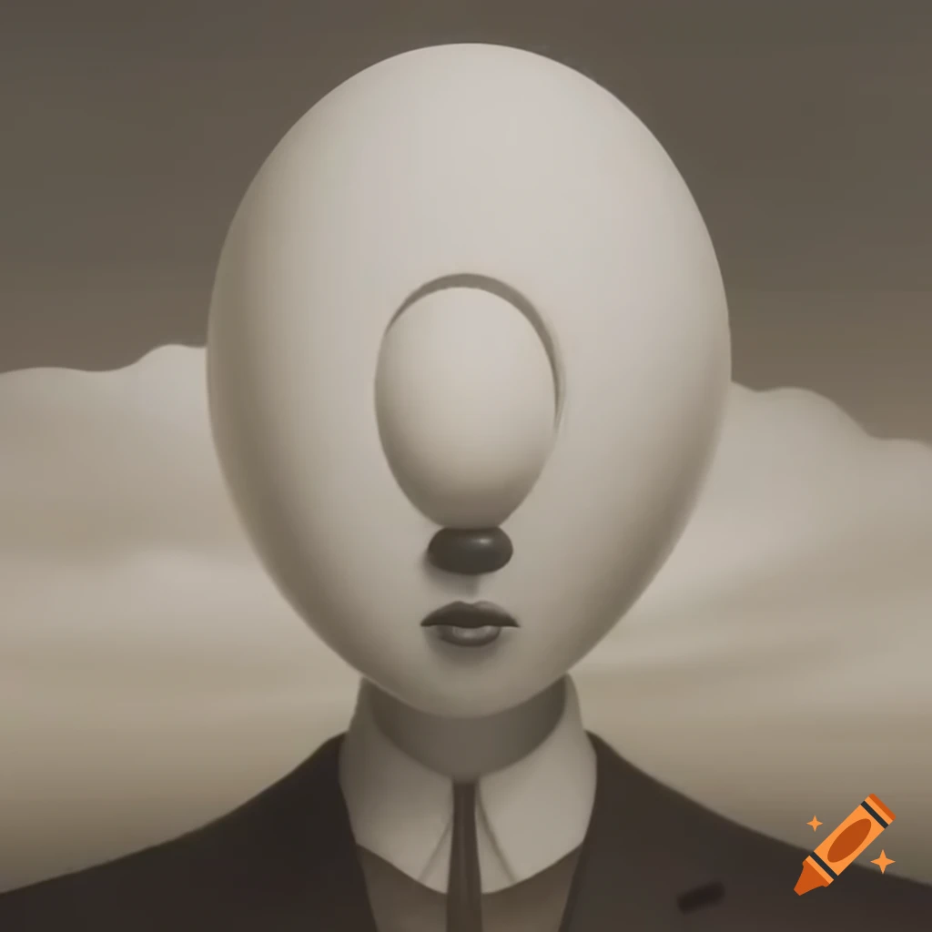 Surrealist graphic featuring white, black, grey, and sepia tones