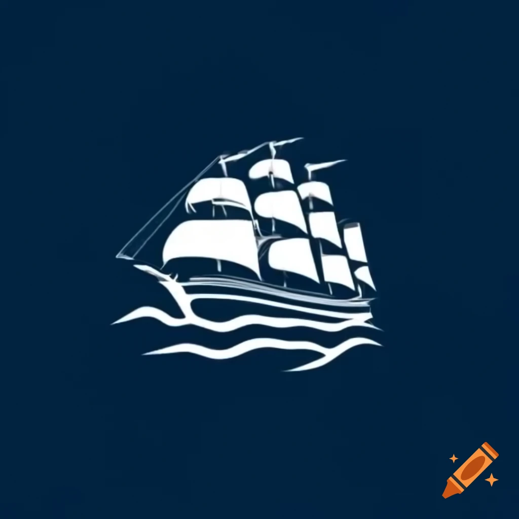 Stylized logo of 19th century Royal Navy ship sailing in rough waters
