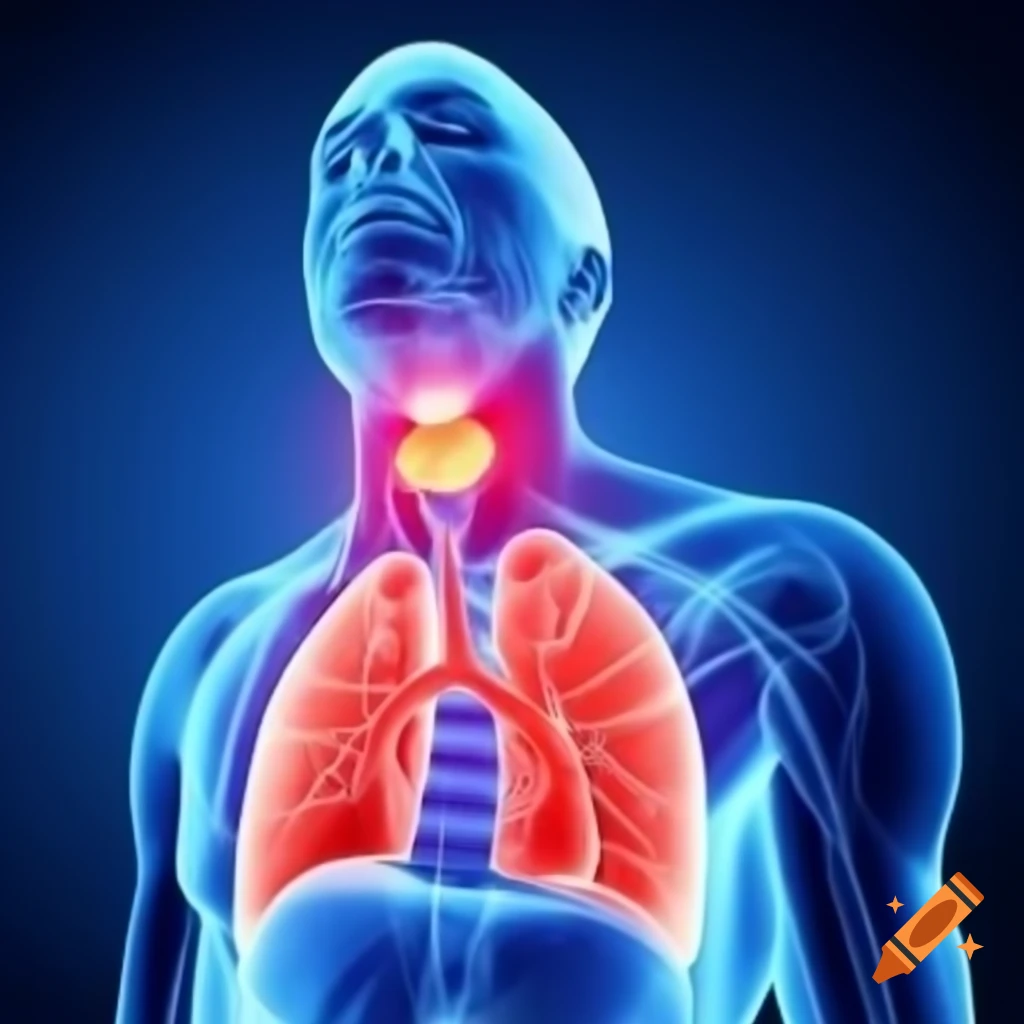Illustration showing human anatomy focusing on sore throat and lungs