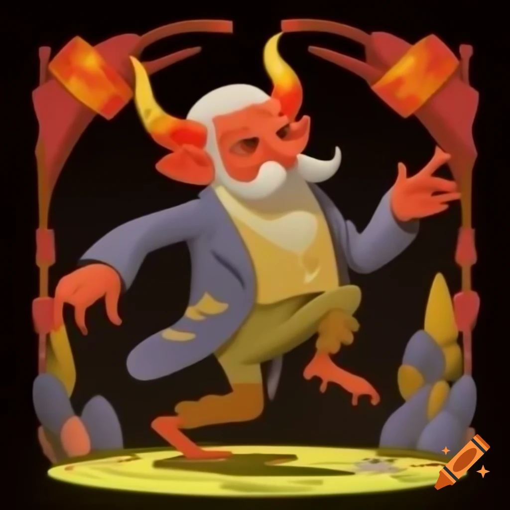 1910s storybook illustration of a demon dancing at royal celebration