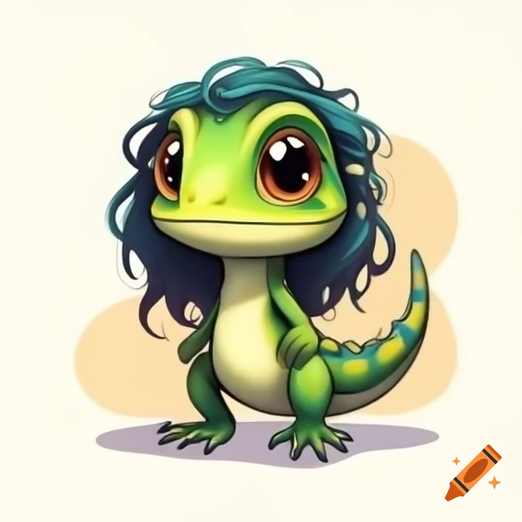 Cartoon female lizard with long hair in Wind Waker art style