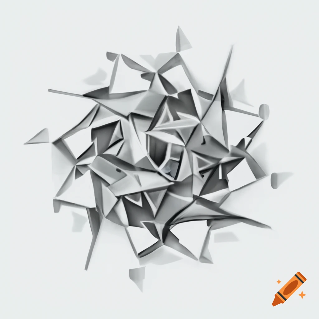 Contemporary sculpture with complex geometric shape and metallic textures