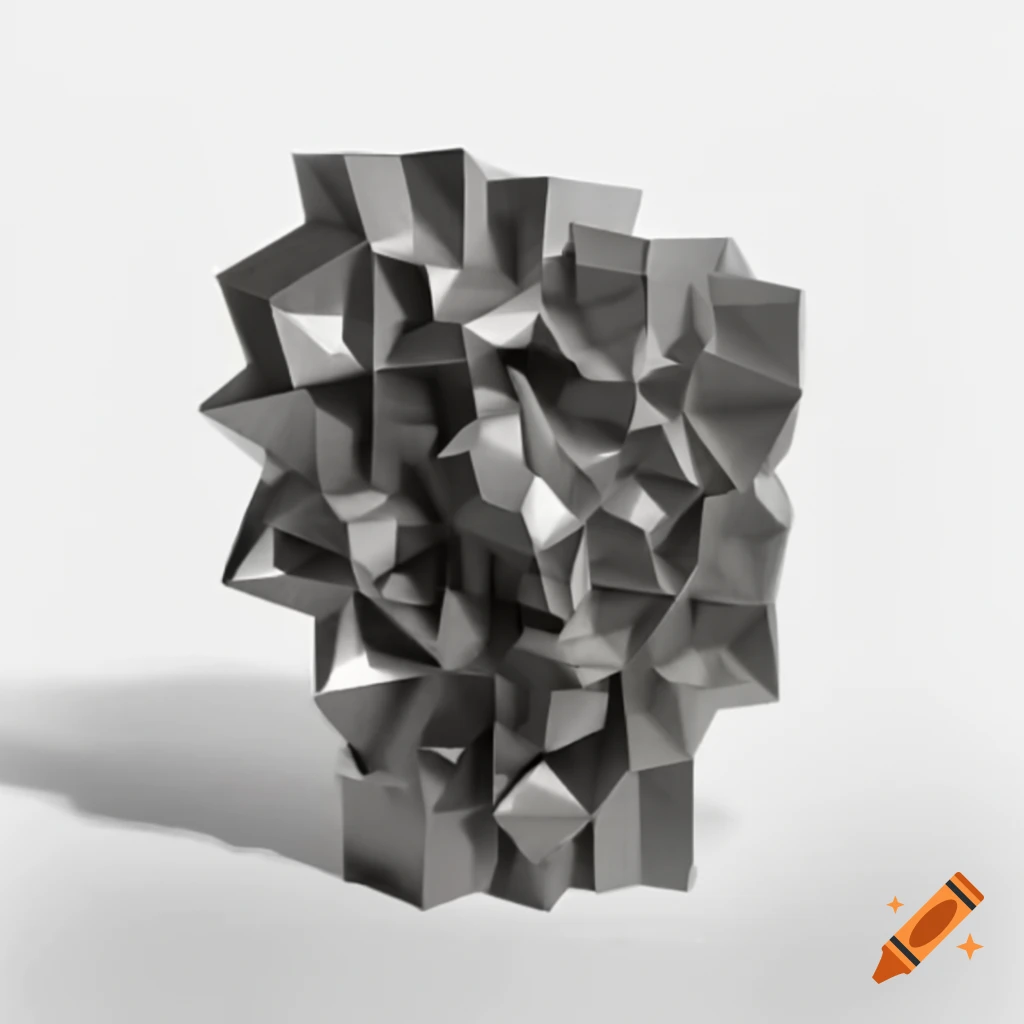 Contemporary sculpture with distorted architecture and geometric shapes on light background