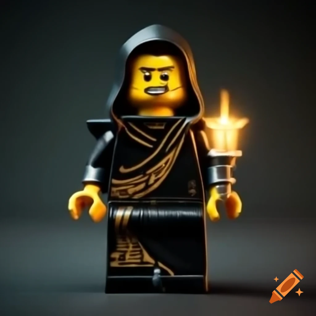 LEGO monk in black and gold robe embodying light power