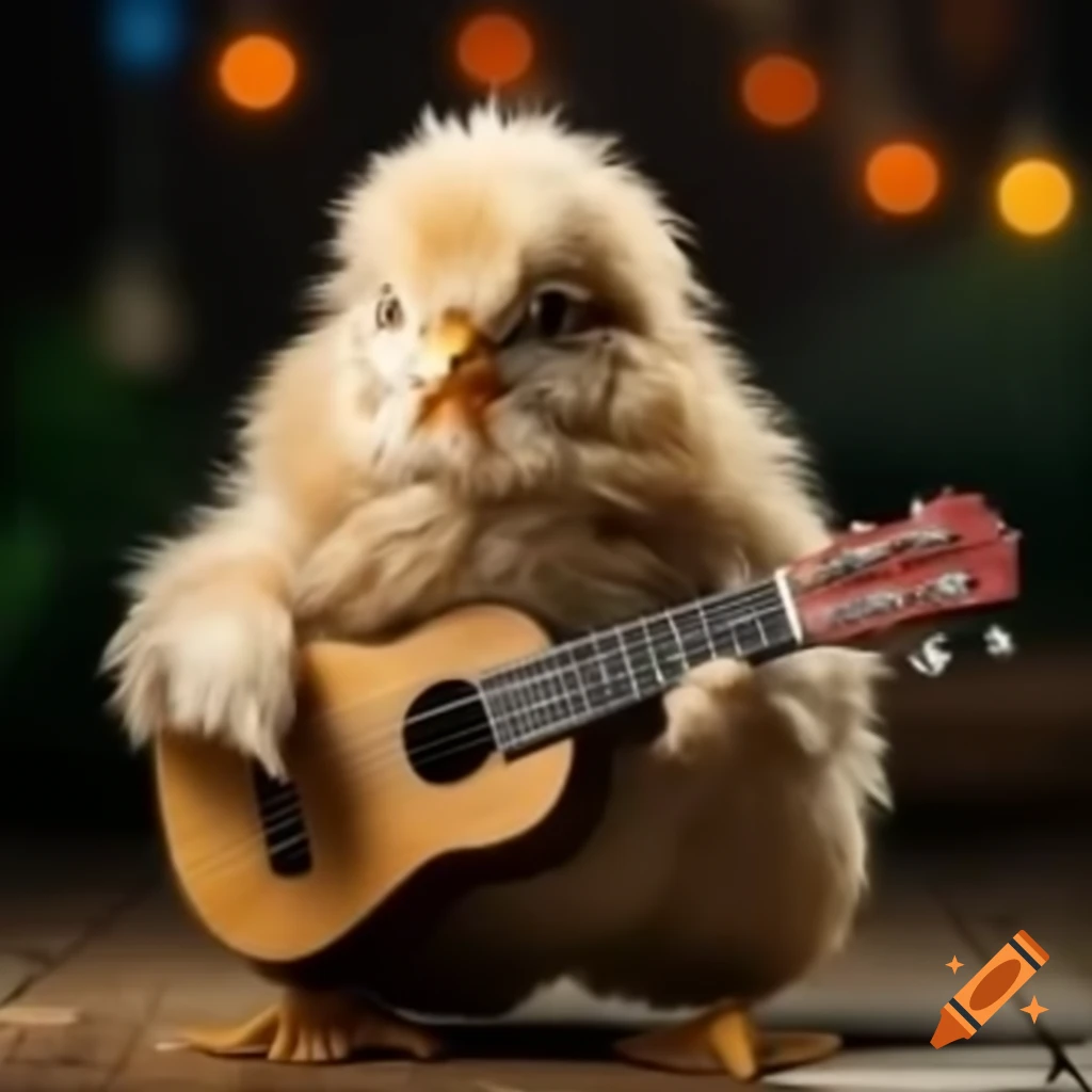 Chicken playing ukulele and singing