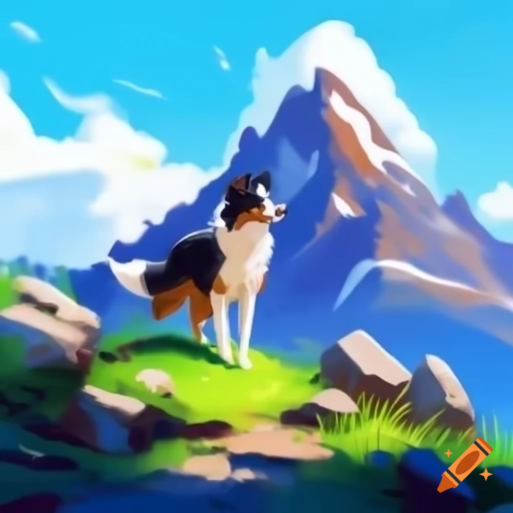 Border collie trekking in the mountains